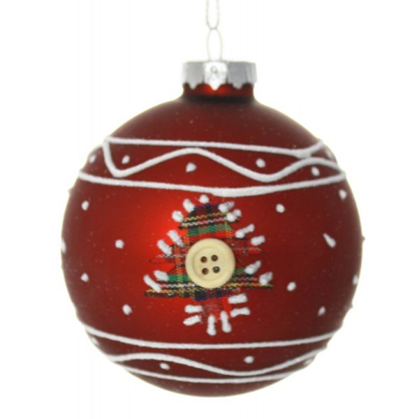 Χριστουγεννιάτικη Γυάλινη Κόκκινη Μπάλα με Δεντράκι (8cm)
